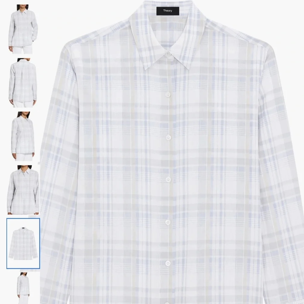 Theory Plaid Cotton & Linen Button-Up Shirt, size L - Picture 10 of 11